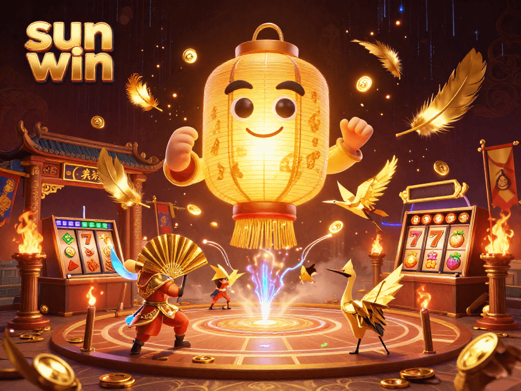 Experience winning thrills with sun win's ultra-detailed casino slots illustration featuring vibrant characters and symbols.