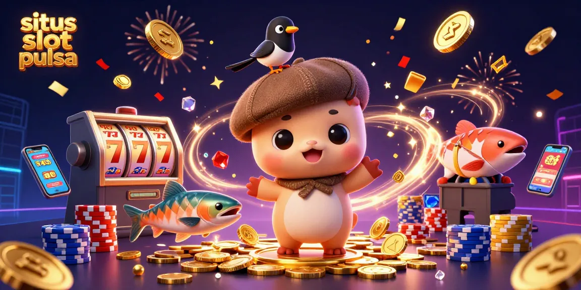 Spin the reels at situs slot pulsa with colorful slot machines and playful characters in an exciting casino scene.