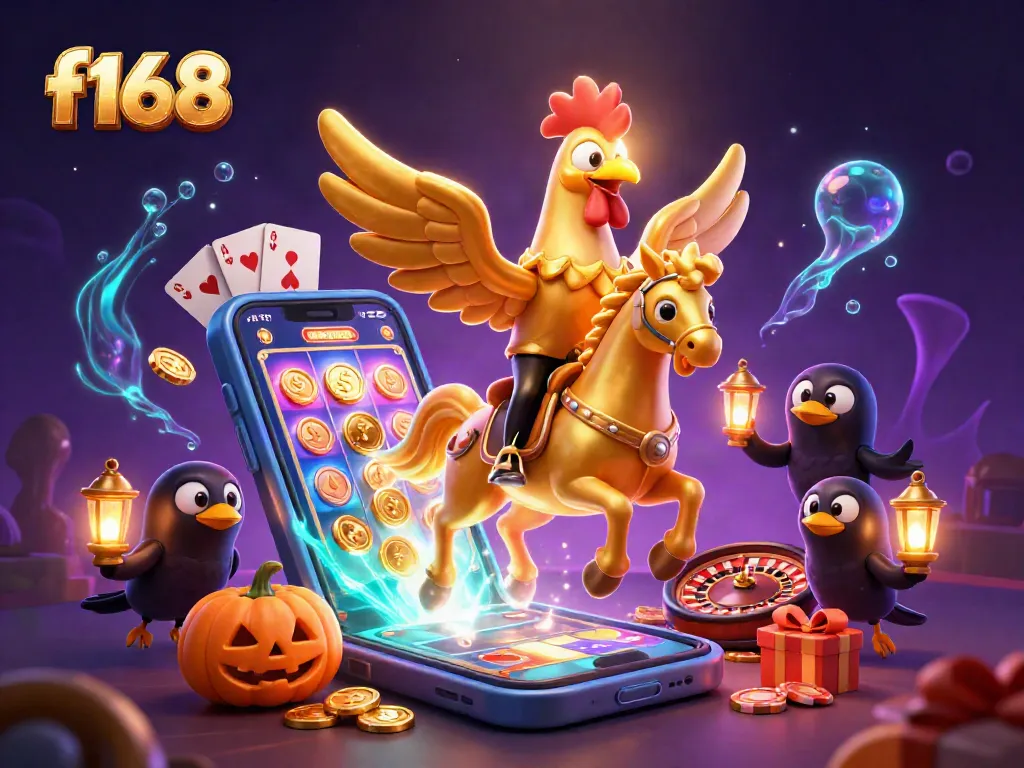 Engage with thrilling f168 casino magic featuring a golden rooster and dynamic gaming elements.