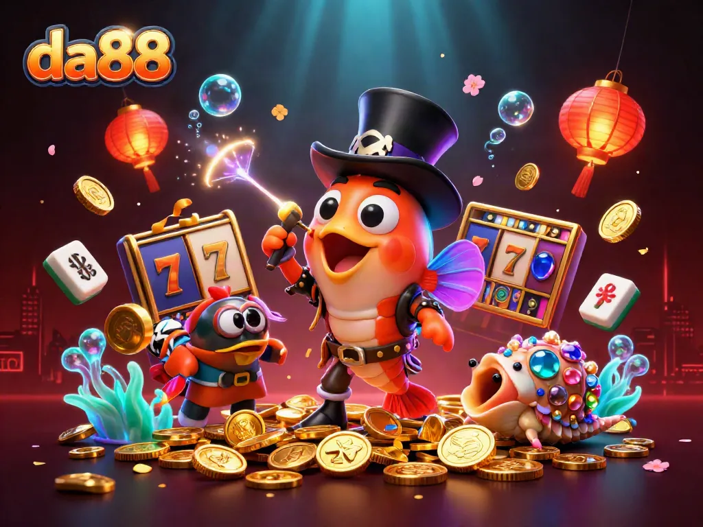 da88 shines as a captivating casino scene featuring glowing golden coins and dynamic slot reels.
