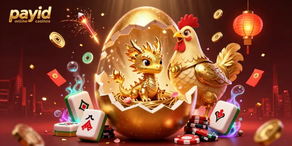 Experience thrilling action with payid online casinos in this vibrant dragon-themed casino scene featuring poker elements.