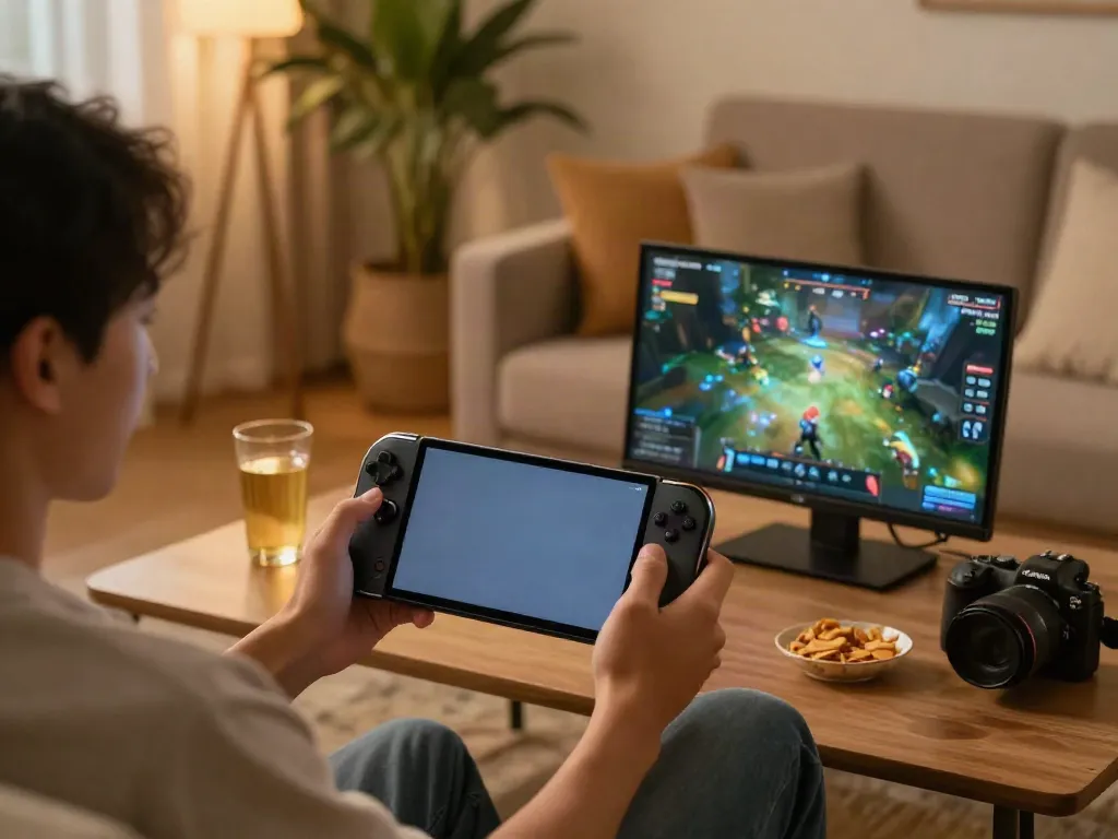 Engaging mobile gaming experience with ROKOK88 APK on a smartphone in a cozy living room.