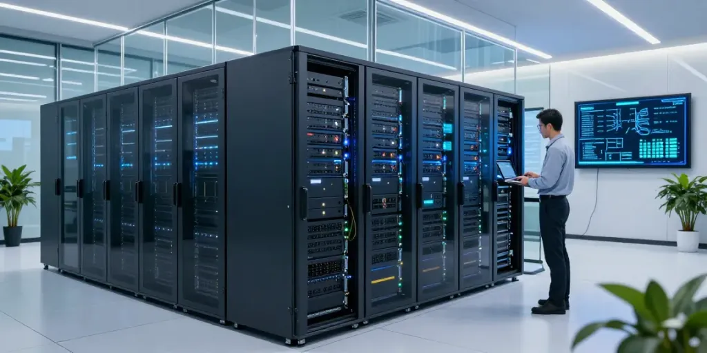Dynamic modern server room with rokok88 link connectivity monitoring in action.