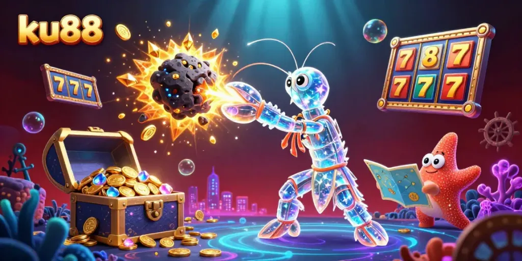 Experience the thrill of ku88 with vibrant 3D casino elements celebrating online gaming excitement.