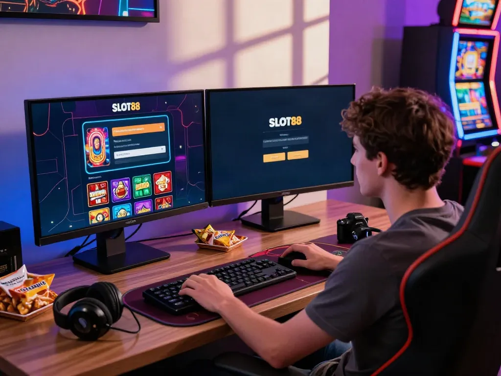 Engaged player using slot88 login at a vibrant online casino setup